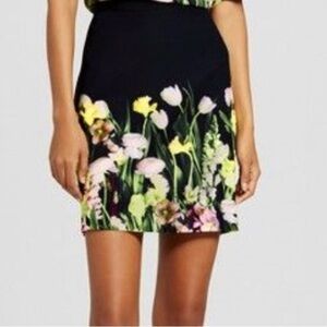 Victoria Beckham Black Skirt with Floral Accents